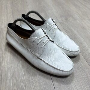 Italy Made Leather Driving Moccasins Shoes Size 44 - 10.5 White Pebbled Leather